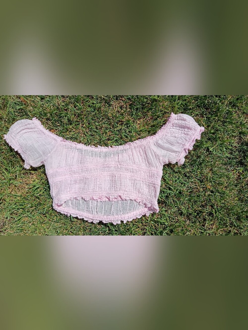 FP Coastal Cottage Smocked Gauze Crop Top Blush Pink Boho Beach Fairy Coquette M - Picture 3 of 8